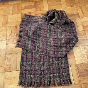 Plaid wool scarf, rich colors, imported from Ireland, oversized, cozy and warm.